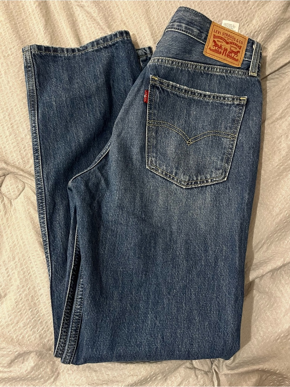 Levi's Distressed Straight Leg Jeans - Dark Blue Wash with White Knee Rips
